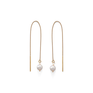 14 Karat Gold Cultured Freshwater Pearl Threader Earrings