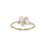 14 Karat Gold Cultured Freshwater Pearl and CZ Cluster Ring