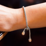 Rhodium Plated coreana and Cultured Freshwater Pearl End Bolo Bracelet
