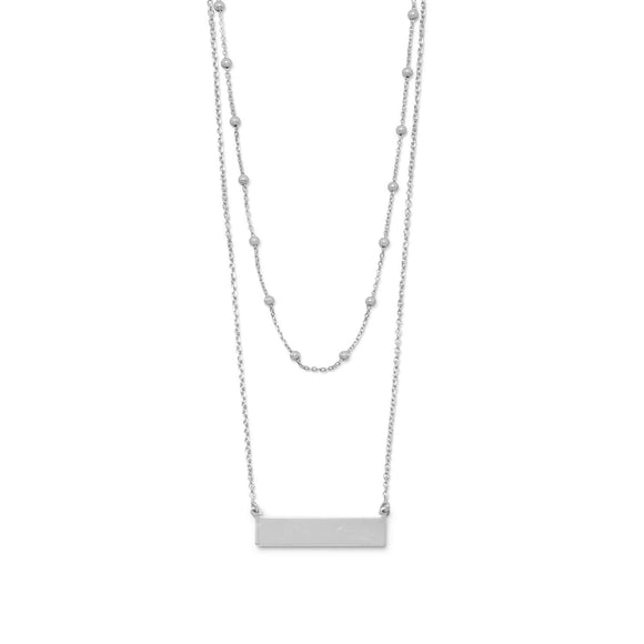 Rhodium Plated Double Strand Engravable Bar Necklace