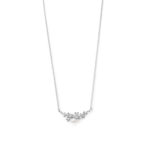 Rhodium Plated Decorative Flower and Cultured Freshwater Pearl Bar Necklace