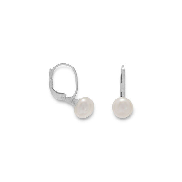6mm White Cultured Freshwater Pearl on Lever Earrings
