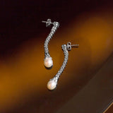 Rhodium Plated Coreana and Cultured Freshwater Pearl Drop Earrings