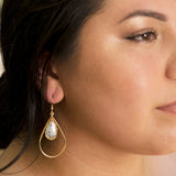 Gold Filled Ancient Roman Glass Pear Drop Earrings with Woven Wire Mesh
