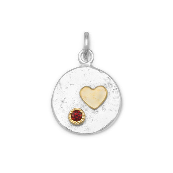 Two Tone Pendant with Heart and Red CZ