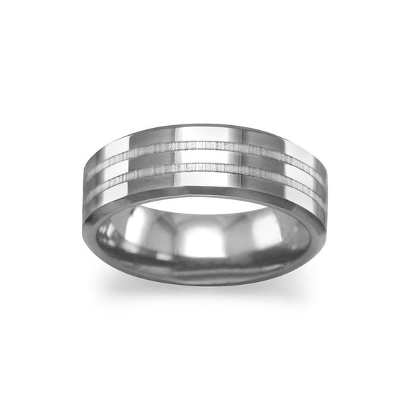 Tungsten Carbide Men's Ring with Double Line Design