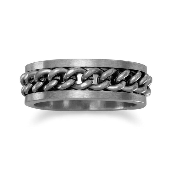 Stainless Steel Ring with Curb Chain Center