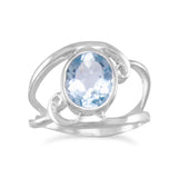 Cut Out Oval Blue Topaz Ring with Swirls
