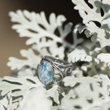 Cut Out Swirl Design Ring with Roman Glass