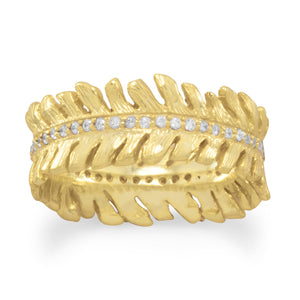 14 Karat Gold Plated CZ Feather Band