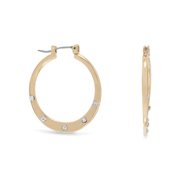 Gold Tone Fashion Hoops with Crystals