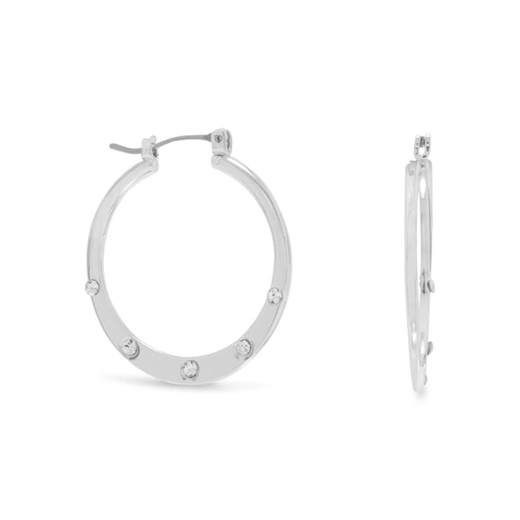 Silver Tone Fashion Hoops with Crystals