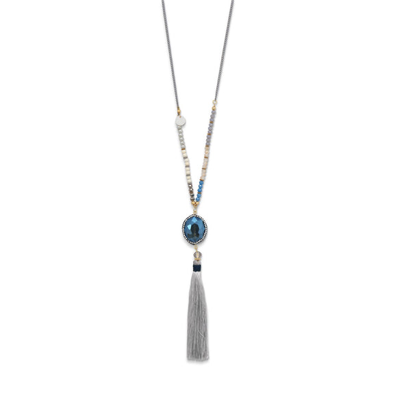 Crystal, Glass, Howlite, Shell, and Tassel Fashion Necklace