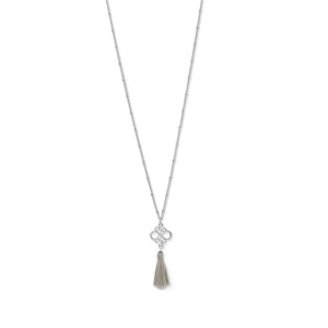 Silver Tone Plated Brass Tan Tassel Necklace