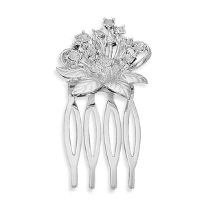 Silver Plated Crystal Flower Fashion Hair Comb