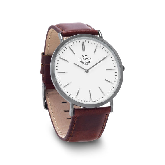 Brown Leather with White Dial Fashion Watch