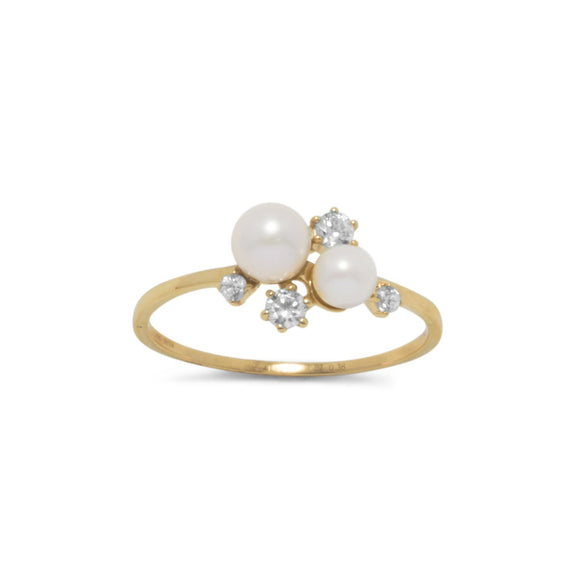 14 Karat Gold Cultured Freshwater Pearl and CZ Cluster Ring