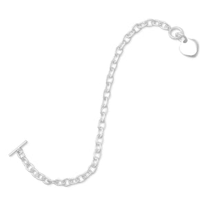 7.5" Small Round Link Bracelet with Heart Tag