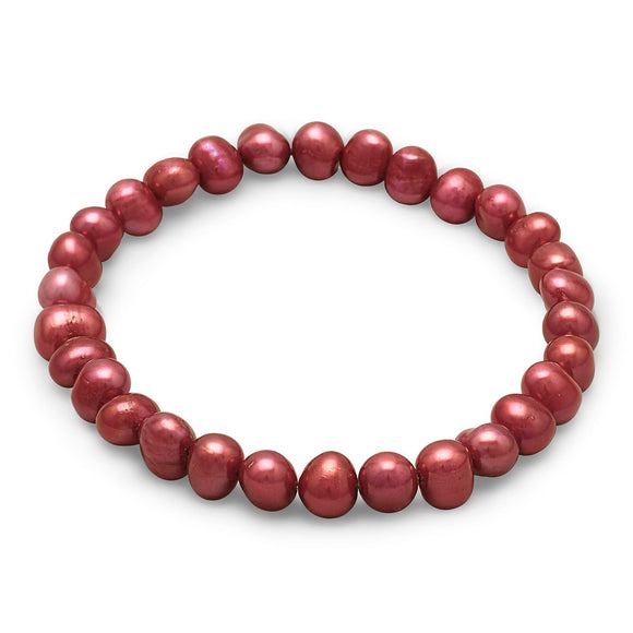Red Cultured Freshwater Pearl Stretch Bracelet