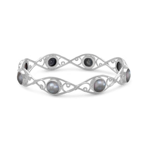 Silver Cultured Freshwater Pearl Bangle