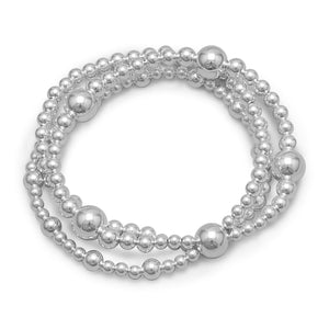 8" Triple Strand Silver Bead Bracelet