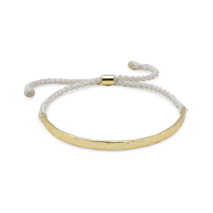 Adjustable Cream Cord Bracelet with 14 Karat Gold Plated Textured Bar