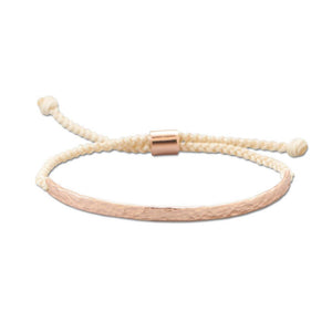 Adjustable Cream Cord Bracelet with 14 Karat Rose Gold Plated Textured Bar