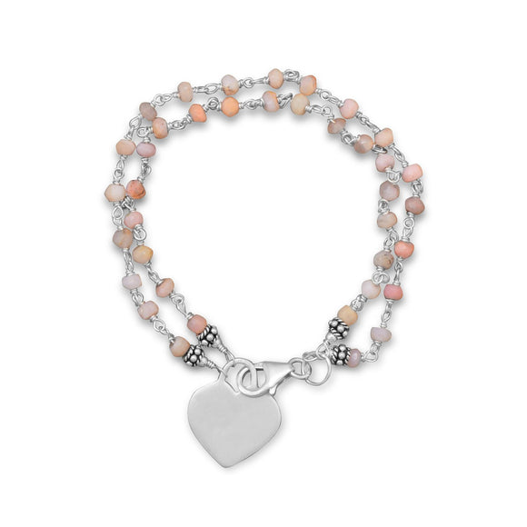 Pink Opal Bracelet with Engravable Heart Tag