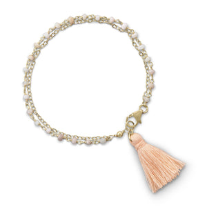 Double Strand Bracelet with Pink Opal and a Tassel