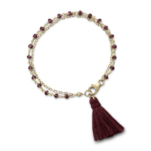 Double Strand Bracelet with Garnet and a Tassel