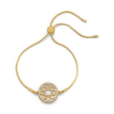 14 Karat Gold Plated Mother of Pearl CZ Bolo Bracelet