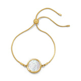 14 Karat Gold Plated Mother of Pearl CZ Bolo Bracelet