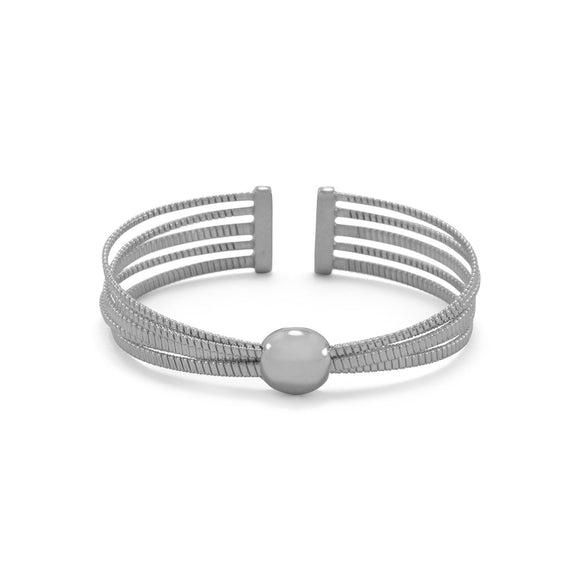 Rhodium Plated 5 Row Cuff Bracelet With Dome Center