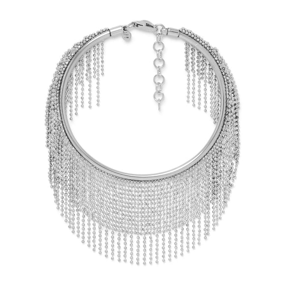 Rhodium Plated Flex Cuff with Dangling Beaded Strands