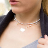 16" ID Tag Necklace with White Cultured Freshwater Pearls