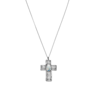 18" Oxidized Cross with Roman Glass Necklace