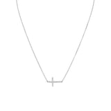 16" + 2" Rhodium Plated CZ Sideways Cross Necklace