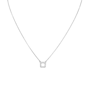 18" + 2" Rhodium Plated CZ Square Necklace