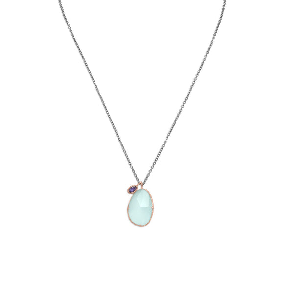 Two Tone Chalcedony and Iolite Drop Necklace