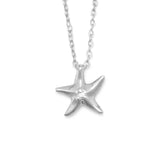 Rhodium Plated Starfish Necklace with Diamond