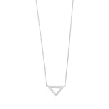 Rhodium Plated Open Triangle Necklace with Diamonds