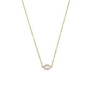 14 Karat Gold Plated Mother of Pearl and CZ Halo Necklace