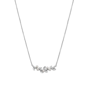 Rhodium Plated Cultured Freshwater Pearl Branch Necklace