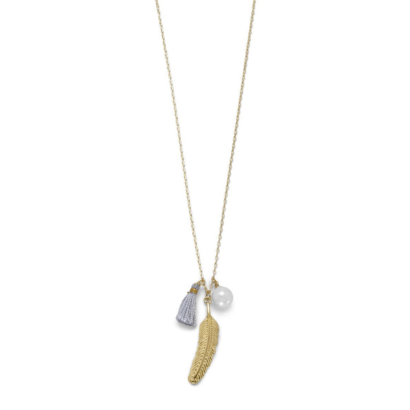 14 Karat Gold Plated Multicharm with Tassel Necklace