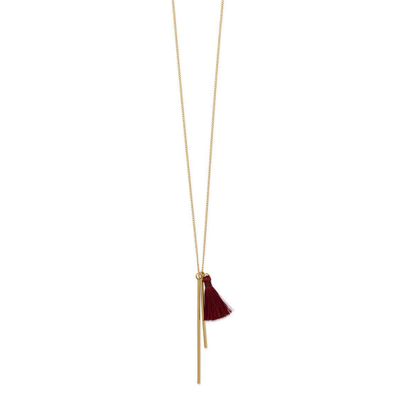 14 Karat Gold Plated Necklace with Double Bar and Tassel Drop