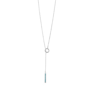 Rhodium Plated Nano Turquoise CZ Drop Lariat Necklace
