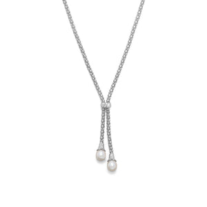 Rhodium Plated Coreana and Cultured Freshwater Pearl End Bolo Necklace