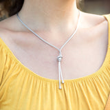 Rhodium Plated Mesh and Knot Lariat Necklace