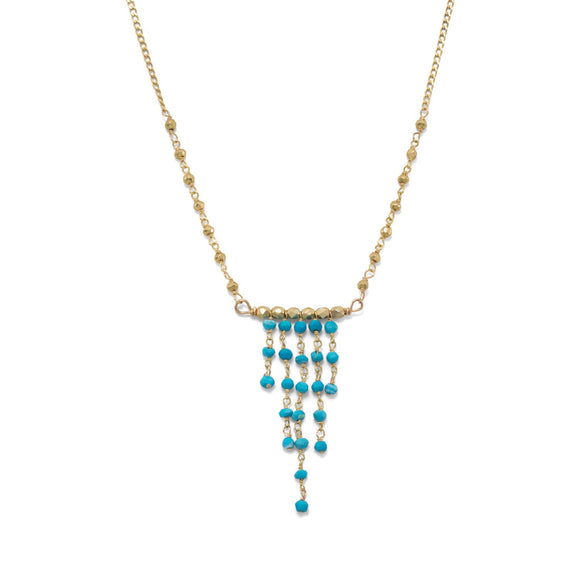 14K Gold Plated Necklace with Graduated Reconstituted Turquoise Center Drop