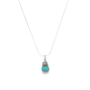 Two Tone Hammered Ring and Faceted Turquoise Drop Necklace
